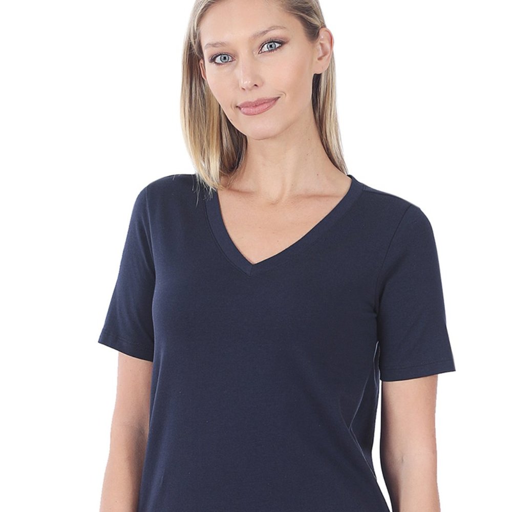 COTTON V-NECK SHORT SLEEVE T-SHIRTS (Navy)